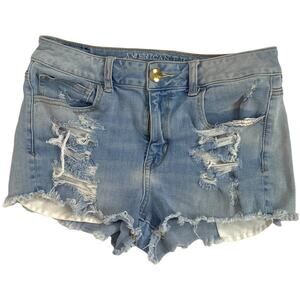 American Eagle hi-rise shortie shorts distressed jean shorts size 8 Y2K